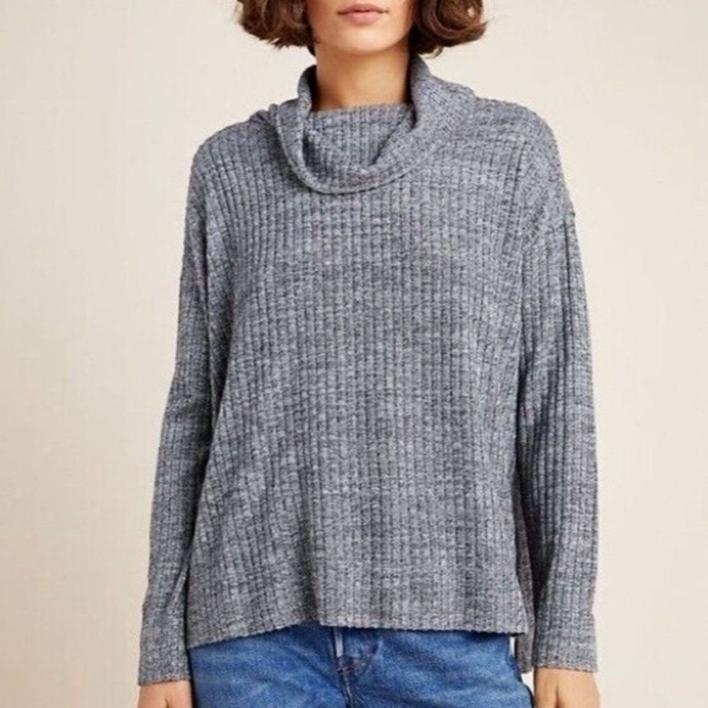 Anthropologie Maeve Gray Ribbed Cowl Neck Sweater Long Sleeve Size M